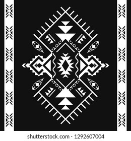 Ethnic black and white seamless patterns. Tribal print, kilim. Aztec geometric ornament. Can be used as wall and floor carpets, bedspreads, tablecloths, rug, as an element of decor, etc.