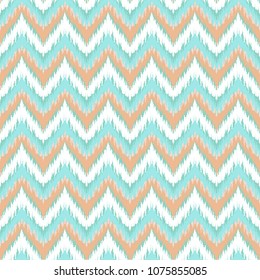 Ethnic blue, beige and white zig zag seamless pattern. Boho summer abstract geometric repeat textile print, romantic background. Folk fashion strip marine wallpaper.