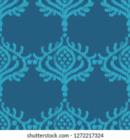 Ethnic blue boho seamless pattern. Ikat. Traditional ornament. Geometric background. Folk motif. Can be used for wallpaper, textile, invitation card, wrapping, web page background.