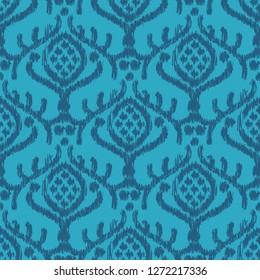 Ethnic blue boho seamless pattern. Ikat. Traditional ornament. Geometric background. Folk motif. Can be used for wallpaper, textile, invitation card, wrapping, web page background.