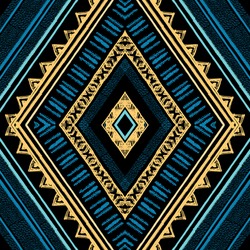 Ethnic Blue And Gold Seamless Pattern With Lines And Zigzags