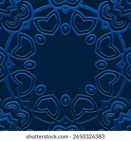 Fundo lorem azul étnico, capa de design tribal, banner, papel de parede. Padrão boho antigo geométrico, gravação, 3D. Ornamentos, arabescos, mandala, afresco do Oriente, Ásia, Índia, México, Asteca, Peru.