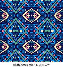 Patrón ininterrumpido de rombus de color azul étnico. Fondo tribal vectorial. Estilo azteca e indio, impresión vintage.
