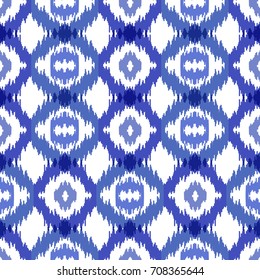 Ethnic blue seamless pattern. Boho abstract textile print. Winter wallpaper.