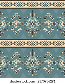 Ethnic blue tribal seamless pattern. Boho geometric style.