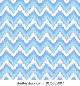 Ethnic blue and white zig zag seamless pattern. Boho winter abstract geometric repeat textile print, romantic background. Folk fashion strip marine wallpaper.
