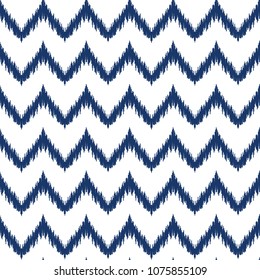 Ethnic blue and white zig zag seamless pattern. Boho winter abstract geometric repeat textile print, romantic background. Folk fashion strip marine wallpaper.