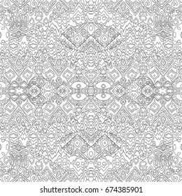 Ethnic bohemian arabesque pattern outline doodle. Zigzag geometric retro abstract print. Tribal boho background drawing vector illustration