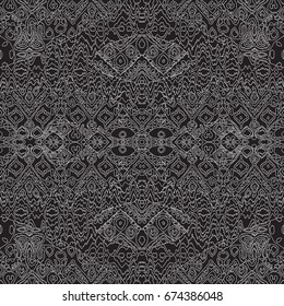 Ethnic bohemian arabesque pattern outline doodle. Zigzag geometric retro abstract print. Tribal boho background drawing vector illustration