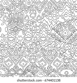 Ethnic bohemian arabesque pattern outline doodle. Zigzag geometric retro abstract print. Tribal boho background drawing vector illustration