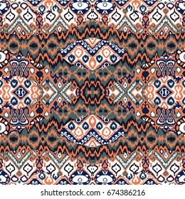 Ethnic bohemian arabesque pattern. Zigzag geometric retro abstract print. Tribal boho background vector illustration