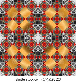 Ethnic bohemian background in orange, blue and gray colors. Print for fabric. Mandala seamless pattern. Vector illustration. Wrapping and scrapbook paper. Indian, Arabic, Islamic, Japanese motifs.