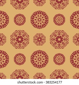 Ethnic bohemian seamless pattern. Endless texture with stylized patterned  mandala in Indian style.