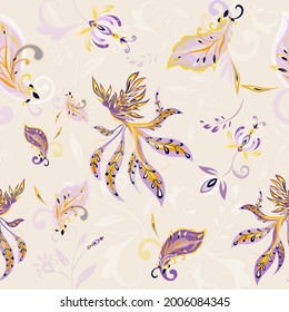 Ethnic bohemian seamless repeatins tile pattern. Paisley ornament with fenix bird and flowers	for textile design
