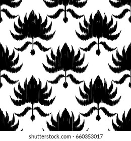 Ethnic boho black and white seamless pattern. Retro motif. Vector illustration. Textile rapport.