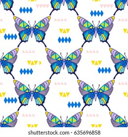 Ethnic Boho Butterflies Seamless Pattern