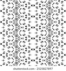 Ethnic Boho Dark Print. Simple Mexican Pattern. Black Color Native Geo Vector. Tribal Art Scribble Batik. Black Colour Ink Doodle Pattern. Seamless Design Dark Pattern. Abstract Art Ethnic Repeat