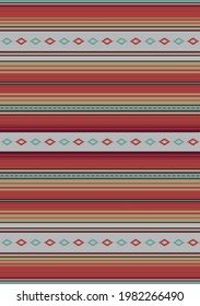 Ethnic boho fabric illustration. Colorful stripes background. Mexican style vector seamless pattern. Serape design. Western decor style. 