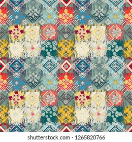 Ethnic boho grunge seamless pattern. Tribal art print. Folk style repeating pattern. Background, ethno texture. Fabric design