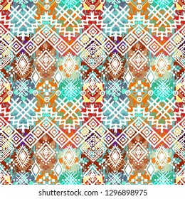 Ethnic boho grunge seamless pattern. Tribal art print. Folk style repeating pattern. Background, ethno texture. Fabric design