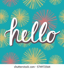 Ethnic boho hand drawn seamless patterns with Hello quote hand lettering. Floral Vintage repeating backgrounds. Greeting card with modern calligraphy. for your design invitation,card, banner, poster.