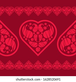 Ethnic boho ornament. Seamless pattern with decorative hearts. Valentine's day. Illustration for web design or print.