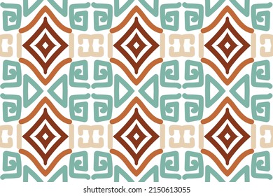 Ethnisches Boho-Muster mit Azteken geometrischen Mustern in hellen Farben. Design für Teppich, Tapete, Kleidung, Umhüllung, Batik, Stoff, Vektorgrafik Stickereistil in Ethnic Themen. 