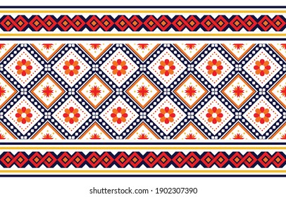 Patrón de boho étnico con flores en colores brillantes. Diseño de alfombras, papel pintado, ropa, envoltura, batik, tela, ilustración vectorial estilo bordado en temas étnicos.