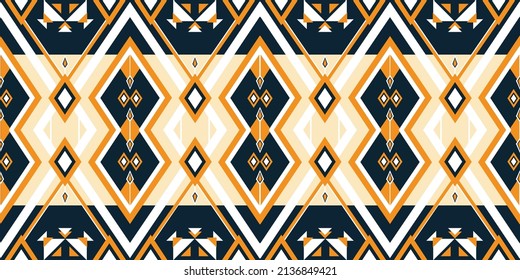 Ethnic boho pattern with geometric in bright colors. Design for Prints carpet, wallpaper, clothing, wrapping, batik, fabric, Vector illustration embroidery style in Ethnic themes.