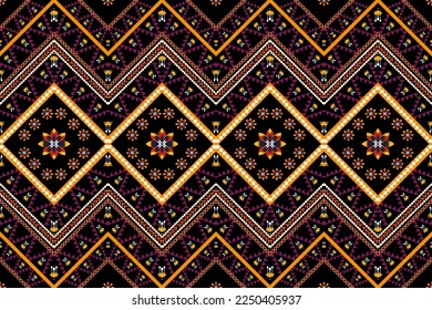 Ethnic boho pattern with geometric in bright colors. Design for carpet, wallpaper, clothing, wrapping, batik, fabric, Vector illustration