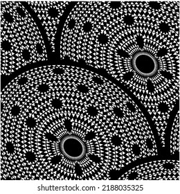 Ethnic Boho pattern, triangles, and circles in African style on black background with dynamic waves,  Tribal art for print, Wall frames, textile, wrapping papers, mobile covers