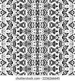 Ethnische Boho Print. Abstraktes Design dunkles Muster. Einfache ethnisch gefärbte Vektorgrafik. Schwarzes, dunkles Doodle-Muster. Schwarzes, afrikanisches Muster. Tribal Ink Scribble Batik. Nahtlose Anleitung Wiederholen