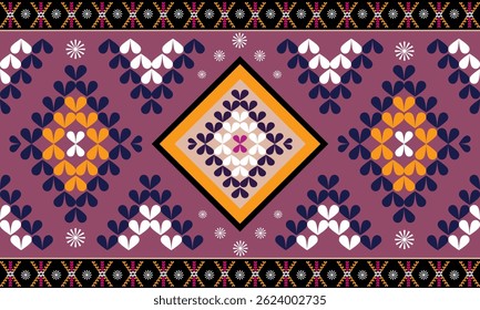 Ethnic boho rug with heart shaped patterns, warm magenta background, for eclectic, folk, for Capet, rug, cover fabric, table linens, and for clothing