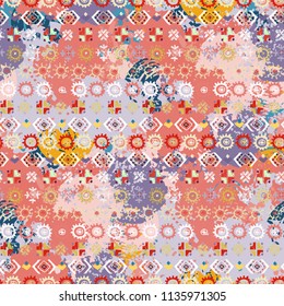 Ethnic boho seamless pattern. Abstract background. Batik, silk. Paint spots