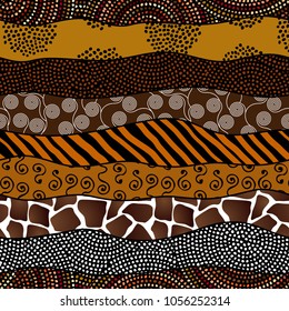 Ethnic boho seamless pattern in african style on black background. Tribal art print. Patchwork style. Vector image.