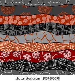 Ethnic boho seamless pattern in african style on black background. Tribal art print. Patchwork style. Vector image.