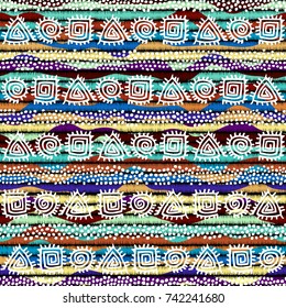 Ethnic boho seamless pattern in african style on colorful gradient background. Tribal art print. Irregular polka dots pattern.