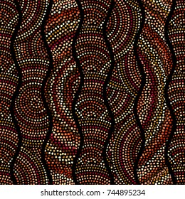 Ethnic boho seamless pattern in african style on black background. Tribal art print. Irregular polka dots pattern.