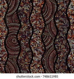 Ethnic boho seamless pattern in african style on black background. Tribal art print. Irregular polka dots pattern.