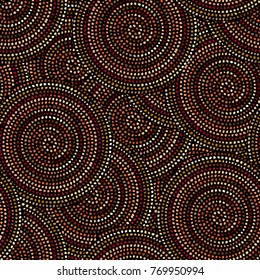 Ethnic Boho Seamless Pattern In African Style On Black Background. Tribal Art Print. Irregular Polka Dots Pattern.