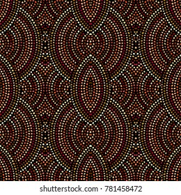 Ethnic boho seamless pattern in african style on black background. Tribal art print. Irregular polka dots pattern.