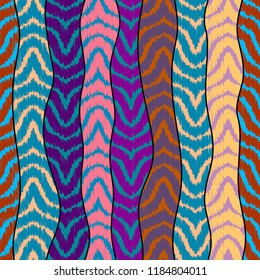 Ethnic boho seamless pattern based on ikat style. Patchwork pattern. Tribal art print. Vector image.