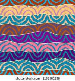 Ethnic boho seamless pattern based on ikat style. Patchwork pattern. Tribal art print. Vector image.