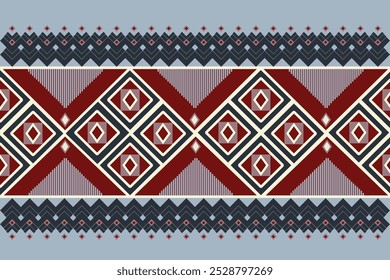 Ethnic boho seamless pattern, blue and red,  weaving, traditional ornament, tribal pattern, folk motif. can be used for wallpaper, textile, invitation card, wrapping, web page background.