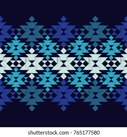 Patrón inquebrantable del boho étnico. Patrón tribal azul. Textura esgrimida. Motivo popular. Relación textil.