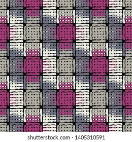 Ethnic boho seamless pattern. Cage. Lace. Embroidery on fabric. Patchwork texture. Weaving. Traditional ornament. Tribal pattern. Folk motif. Can be used for wallpaper, textile, wrapping, web.