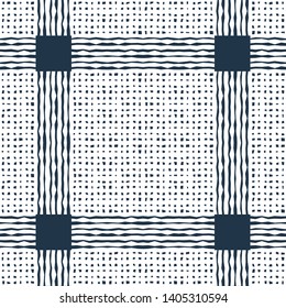 Ethnic boho seamless pattern. Cage. Lace. Embroidery on fabric. Patchwork texture. Weaving. Traditional ornament. Tribal pattern. Folk motif. Can be used for wallpaper, textile, wrapping, web.