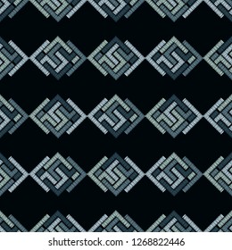 Ethnic boho seamless pattern. Chinese drawing. Embroidery. Shapes from strips of hand shading. Traditional ornament. Tribal pattern. Folk motif. Can be used for wallpaper, textile.