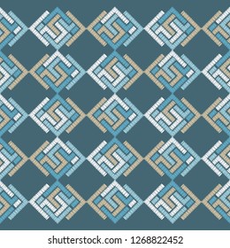 Ethnic boho seamless pattern. Chinese drawing. Embroidery. Shapes from strips of hand shading. Traditional ornament. Tribal pattern. Folk motif. Can be used for wallpaper, textile.