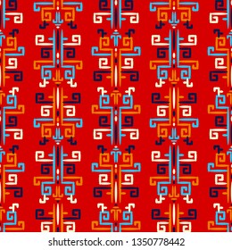 Ethnic boho seamless pattern. Chinese, Asian picture. Patchwork texture. Weaving. Traditional ornament. Tribal pattern. Folk motif. Can be used for wallpaper, textile, invitation card, wrapping.